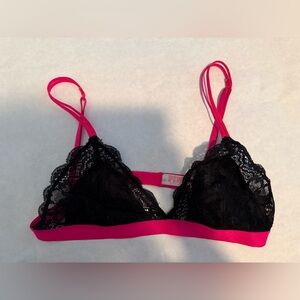 PINK by VICTORIA'S SECRET Black Lace w Pink Band Triangle Bra - Size S